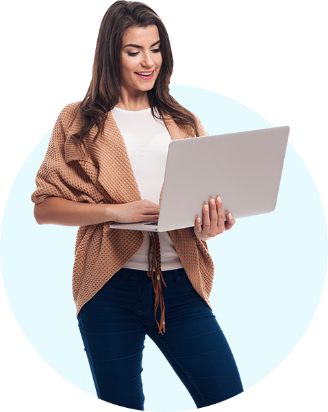 Female Carring Computer In Her Hand